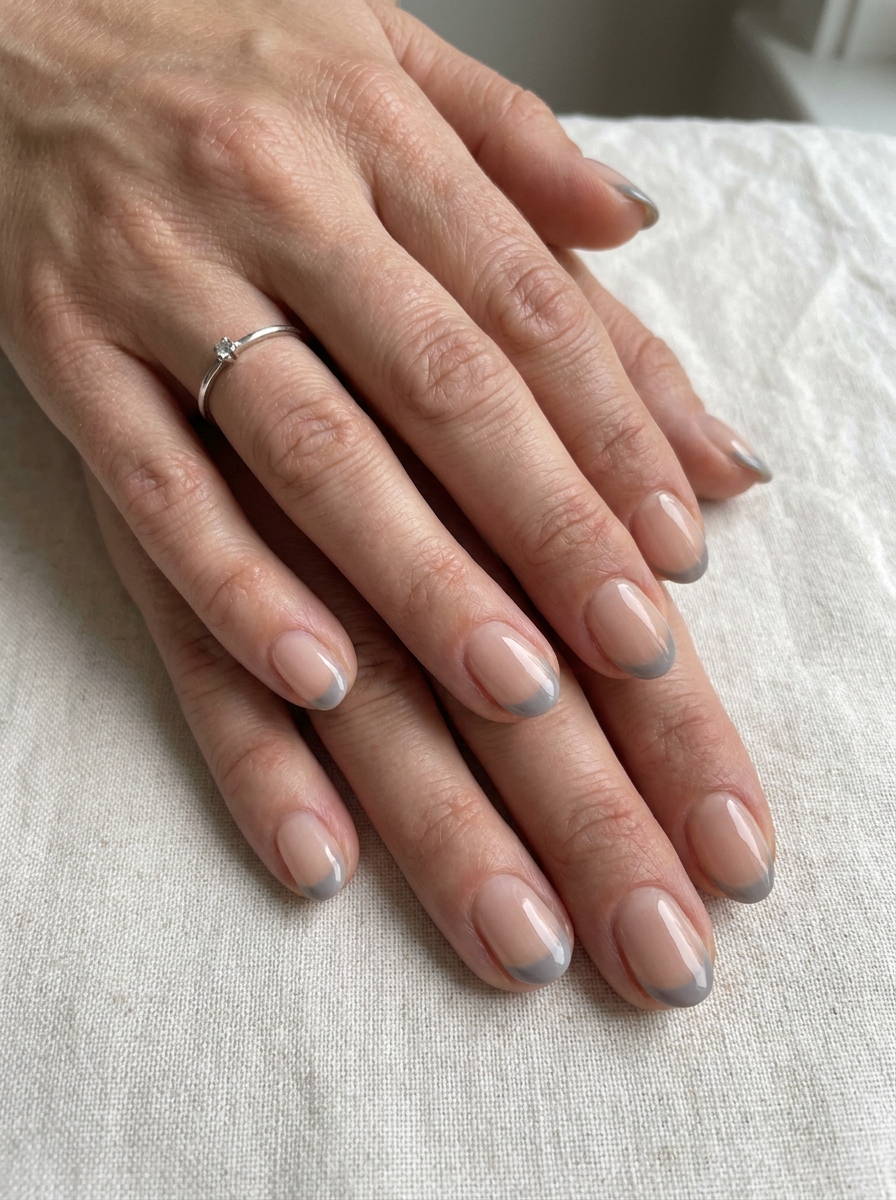 Soft Gray French Tips mit dezenten grauen Nagelspitzen